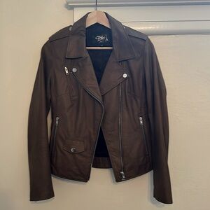 French Brand DKS Brown Lamb Leather Biker Jacket